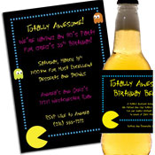 80s Pac Man theme invitations and favors