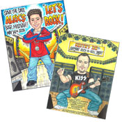 Rock n' roll theme caricature invitations and favors