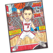 Basketball caricature theme invitations and favors