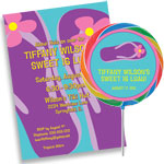 Custom flip flops theme invitations and favors