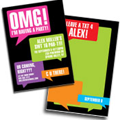 Sweet 16 texting theme invitations, lollipops and favors