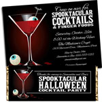 Halloween cocktails, spooky spirits theme invitations and favors