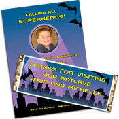 Batman theme Halloween party invitations and favors.