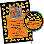 Candy Corn Halloween invitations and party supplies