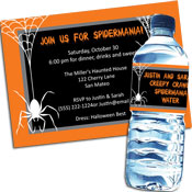 Spider theme halloween invitations and favors