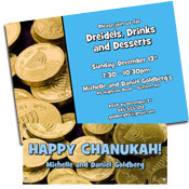 Hannukah gelt theme invitations and party favors