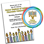 Chanukah menorah theme invitations and party favors