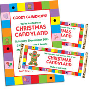 Christmas Candyland theme invitations and favors