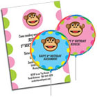 Mod Monkey theme girls and boys birthday party invitations