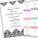 Damask theme invitations and favors