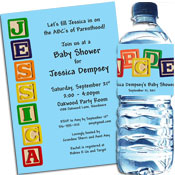 Building blocks theme baby shower invitations and favors