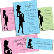 Pregnant mom theme baby shower invitations and favors