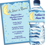 Moon and Stars theme baby shower invitations and favors