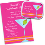 Martini theme bachelorette theme invitations and favors