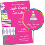 Birthday cake theme Sweet 16 invitations and party favors
