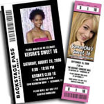 Backstage pass invitations and Sweet 16 ticket invitations