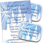 Winter Wonderland theme party supplies and invitations