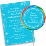 Sweet 16 Snow Theme Invitation and party favors