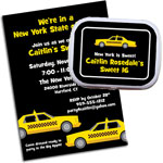 Taxi theme invitations and party favors