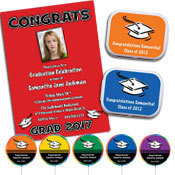 Color choice graduation invitations, decorations and party favors