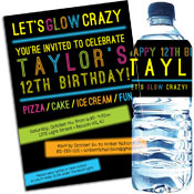 Blacklight and Glow theme party invitations and favors
