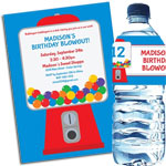 Gumball theme party invitations and favors