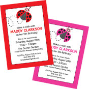 Ladybug party invitations and favors