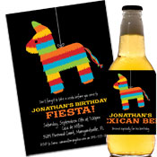 Fiesta pinata theme custom invitations and party favors