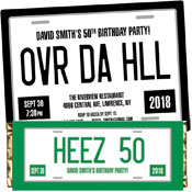 License plate invitations and party favors