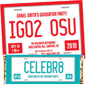 Graduation license plate theme invitations and favors