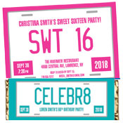 Sweet 16 license plate invitations, lollipops and favors