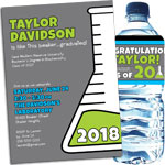 Science theme graduation invitations and party favors