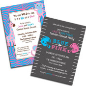 Gender reveal party invitations and favors
