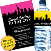 Skyline theme invitations and party favors
