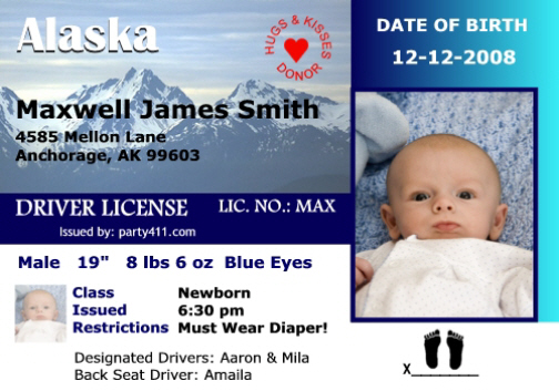 Alaska Driver's License Birth Announcement