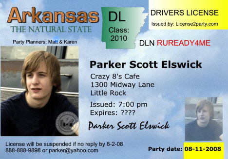 Arkansas Driver's License Invitation, Sweet 16