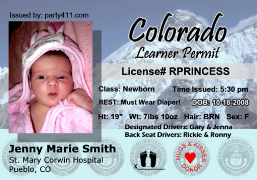 Colorado Driver's License Birth Announcement