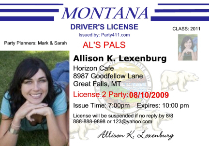 Montana Driver's License Invitation, Sweet 16