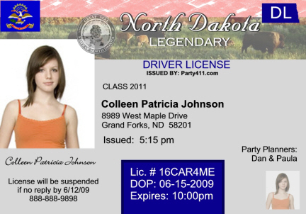 North Dakota Driver's License Invitation, Sweet 16