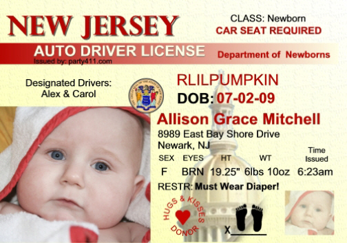 New Jersey Driver's License Birth Announcement