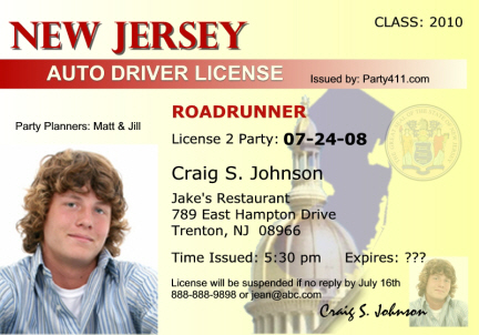 New Jersey Driver's License Invitation, Sweet 16