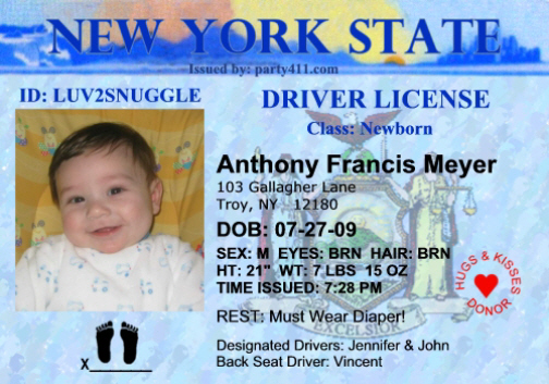 New York Driver's License Birth Announcement