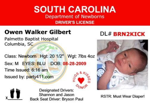 South Carolina Driver's License Birth Announcement