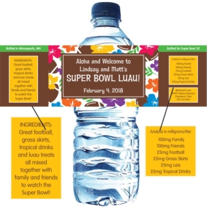 Super Bowl Luau Theme Water Bottle Label