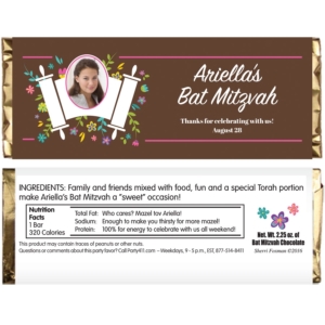 Bat Mitzvah Torah Flowers Theme Candy Bar Wrapper