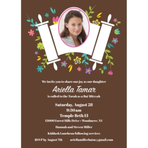 Bat Mitzvah Torah Flowers Invitation
