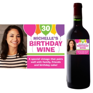 Birthday Balloons Pink Bottle Label, Wine Champagne