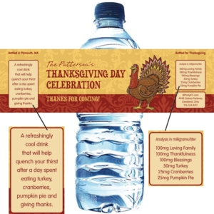 Thanksgiving Turkey Water Bottle Label