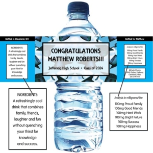 Graduation Caps Theme Water Bottle Label