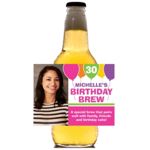 Birthday Balloons Pink Bottle Label, Beer